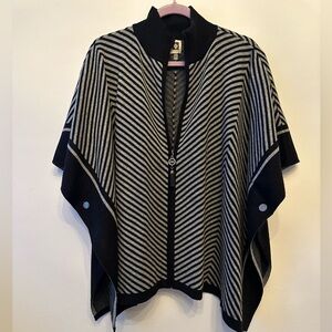 Anne Klein Signature Zip-Front Striped Poncho with Mock Neck- Med